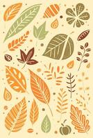 Abstract Autumn Hand-drawn Foliages Texture Pattern Doodle Vector Illustration