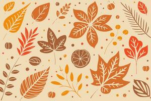 Abstract Autumn Hand-drawn Foliages Texture Pattern Doodle Vector Illustration