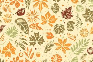 Abstract Autumn Hand-drawn Foliages Texture Pattern Doodle Vector Illustration