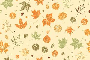 Abstract Autumn Hand-drawn Foliages Texture Pattern Doodle Vector Illustration