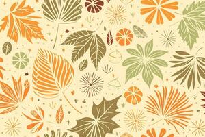 Abstract Autumn Hand-drawn Foliages Texture Pattern Doodle Vector Illustration