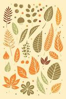 Abstract Autumn Hand-drawn Foliages Texture Pattern Doodle Vector Illustration