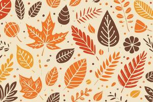 Abstract Autumn Hand-drawn Foliages Texture Pattern Doodle Vector Illustration