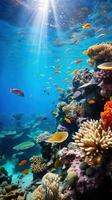 vistoso coral arrecife rebosante con pescado y marina vida foto