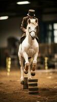 un caballo de batalla espectáculo con varios trucos y acrobacias foto