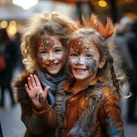 niños participar en el divertido con cara pintar a bonito foto