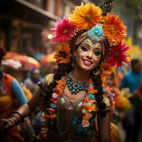 Colorful umbrellas and costumes fill the streets at Mumbai Carnival in India photo