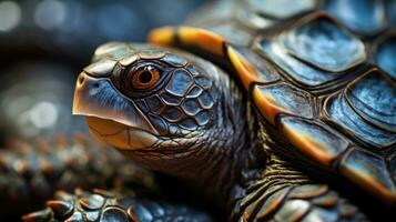 de cerca de el intrincado detalles de un mar tortugas cáscara foto