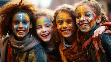 niños participar en el divertido con cara pintar a bonito foto