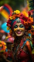 vistoso paraguas y disfraces llenar el calles a Mumbai carnaval en India foto