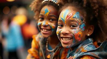 niños participar en el divertido con cara pintar a bonito foto