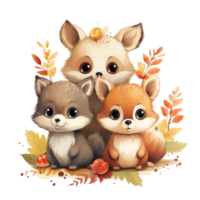 Cute woodland animals in watercolor style. isolated png