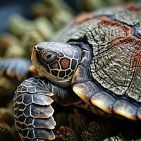 Close-up of the intricate details of a sea turtles shell photo