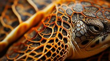 de cerca de el intrincado detalles de un mar tortugas cáscara foto