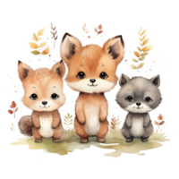 Cute woodland animals in watercolor style. isolated png