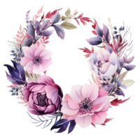 waterverf bloemen krans met roze en Purper bloemen png