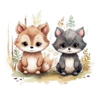 Cute woodland animals in watercolor style. isolated png