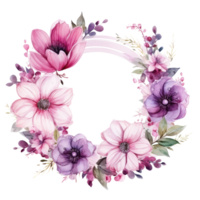 Aquarell Blumen- Kranz mit Rosa und lila Blumen png