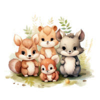 Cute woodland animals in watercolor style. isolated png