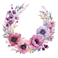 acuarela floral guirnalda con rosado y púrpura flores png