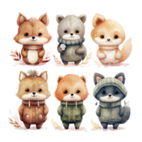 Cute woodland animals in watercolor style. isolated png