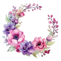 watercolor Floral wreath with pink and purple flowers png