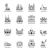 Worlds Historic Monuments Glyph Icons vector