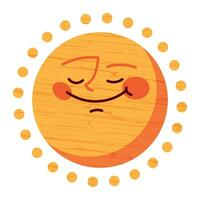 Sun character in cute style, face with a sticker. Sunshine with a smile for kids, doodled in a happy and fun way. Flat vector illustrations isolated in background.