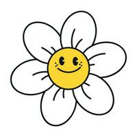 maravilloso margarita flores cara recopilación. retro manzanilla sonrisas en dibujos animados estilo. contento pegatinas conjunto desde años 70 vector gráfico ilustración