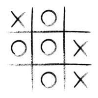 Juego de competición de juegos de tic tac toe. ceros y cruces cepillo de grunge negro en dibujo a mano. ilustraciones gráficas vectoriales aisladas vector