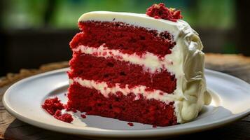 Classic red velvet cake with fluffy cream cheese icing photo