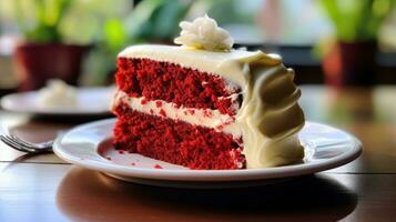 clásico rojo terciopelo pastel con mullido crema queso Formación de hielo foto