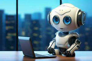 cute artificial intelligence robot with notebook ai generated photo