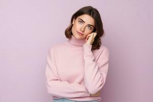 smart girl thinking decided wear isolated pastel color background ai generated photo