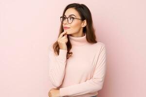 smart girl thinking decided wear isolated pastel color background ai generated photo