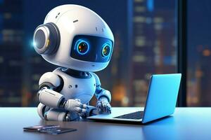 cute artificial intelligence robot with notebook ai generated photo