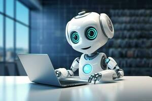 cute artificial intelligence robot with notebook ai generated photo