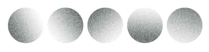 Abstract background gradient noise and grain. Half tone dots form circles, gradation and stipple effects. Flat vector illustration isolated on white background.