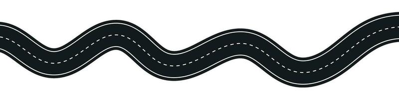 Winding highway road from top view. Flat vector illustration isolated on white background.