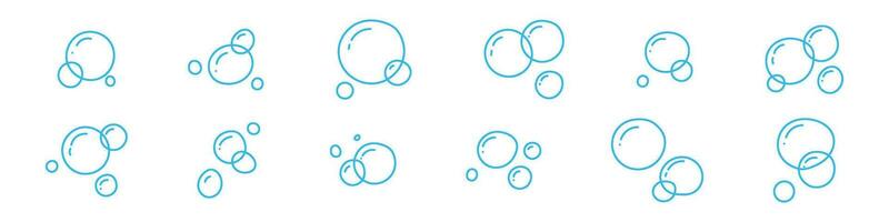 Hand drawn doodle of soap bubbles and foam in the air, bath or soda. Icons for water and soda. Flat vector illustration isolated on white background.