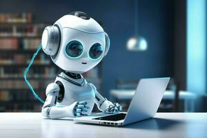 cute artificial intelligence robot with notebook ai generated photo