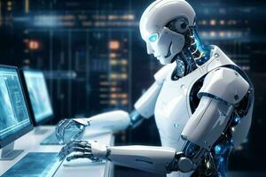 robot working with digital display ai generated photo