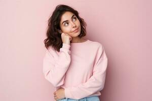 smart girl thinking decided wear isolated pastel color background ai generated photo