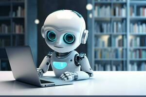 cute artificial intelligence robot with notebook ai generated photo