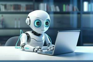 cute artificial intelligence robot with notebook ai generated photo