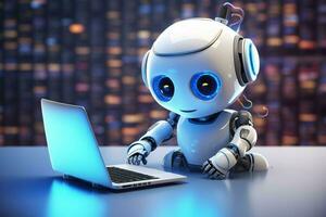 cute artificial intelligence robot with notebook ai generated photo