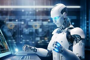 robot working with digital display ai generated photo