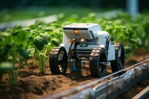 Smart robotic farmers. Agriculture technology. ai generated photo