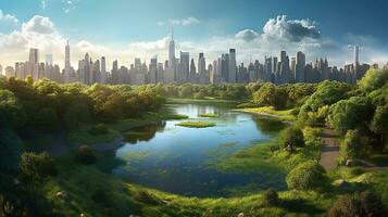 beautiful landscape with a river and a lake Created with AI photo