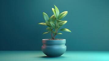 3D realistic green plant in pot on a dark background , photo